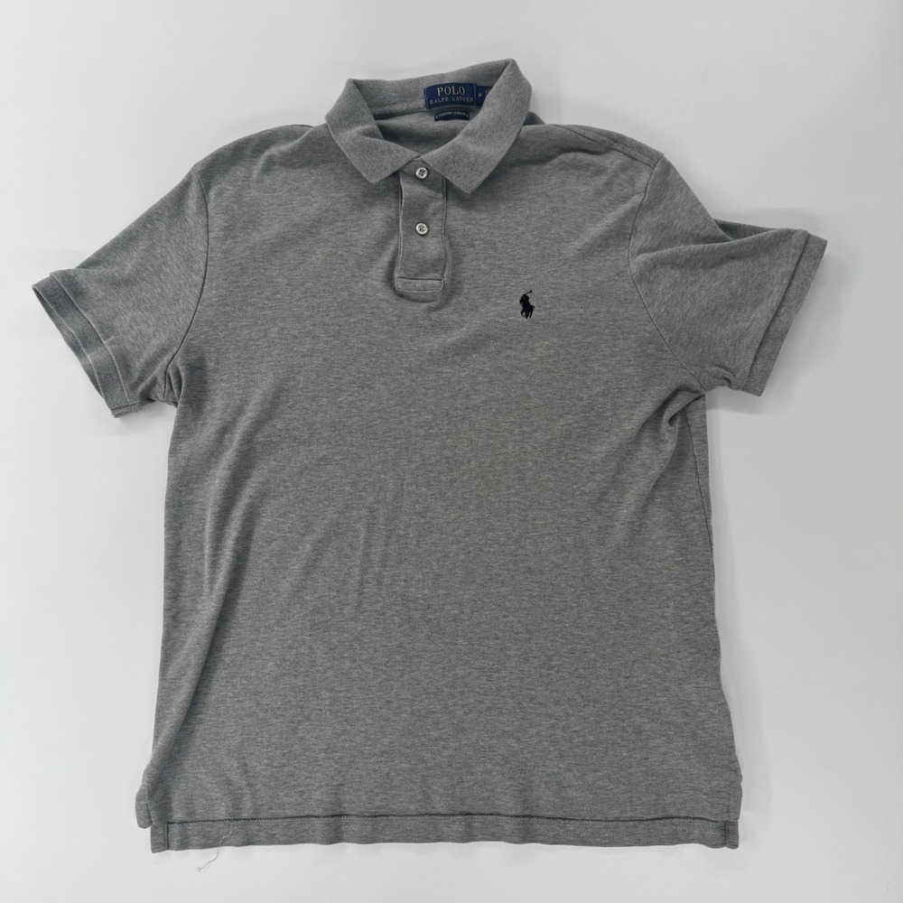 Polo Ralph Lauren men's gray custom slim fit polo shirt Medium Cotton Black Pony